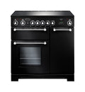 Rangemaster Kitchener 90cm Ceramic Black with Chrome trim Range Cooker front view