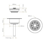 Bidbury & Co 1.5" Traditional Waste — Chrome — technical drawing