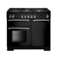 Rangemaster Kitchener 100cm Dual Fuel Black with Chrome trim Range Cooker front view