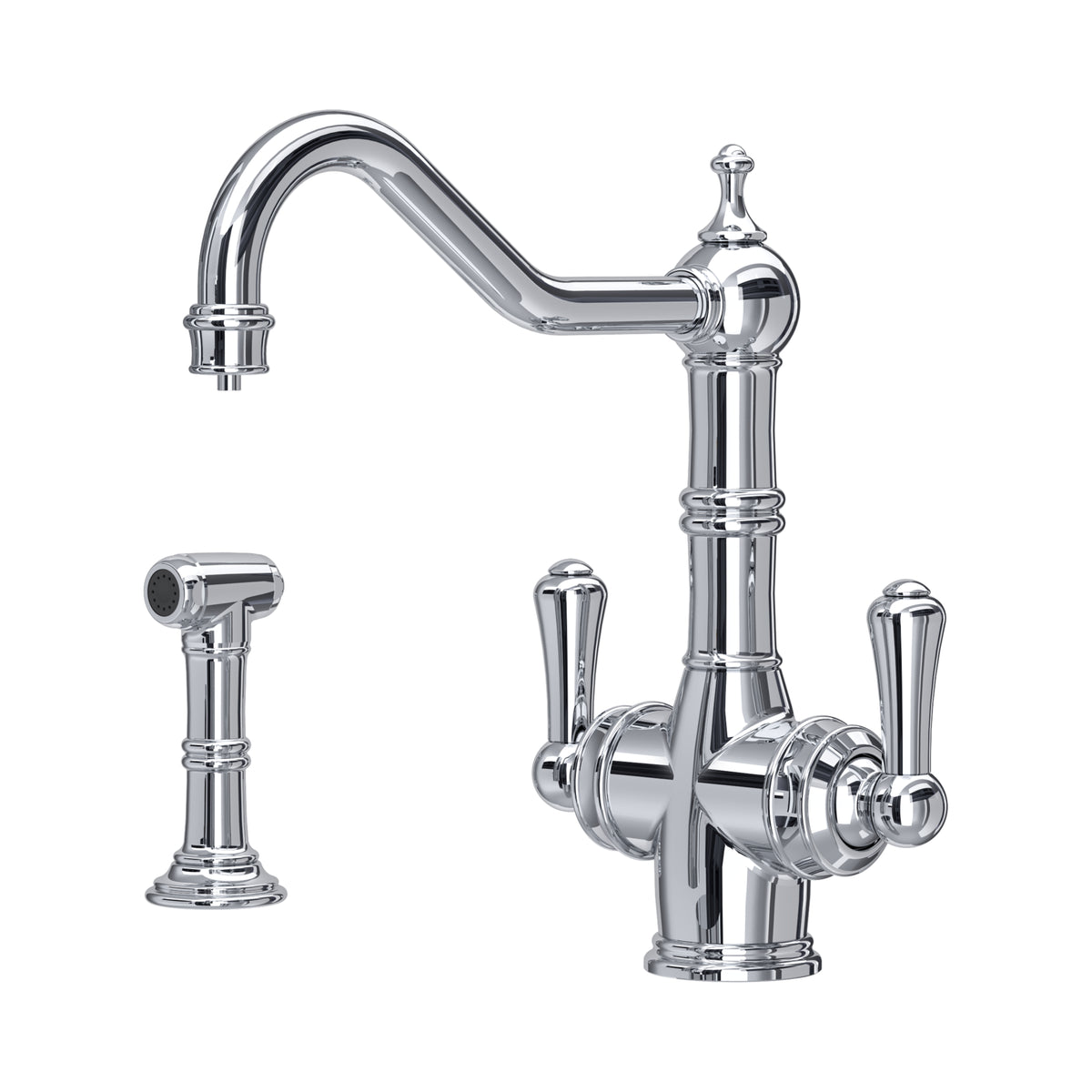 Perrin & Rowe Provence Sink Mixer with Filtration and Rinse (Two Lever) 1570 – Chrome