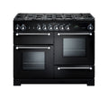 Rangemaster Kitchener 110cm Dual Fuel Black with Chrome trim Range Cooker front view