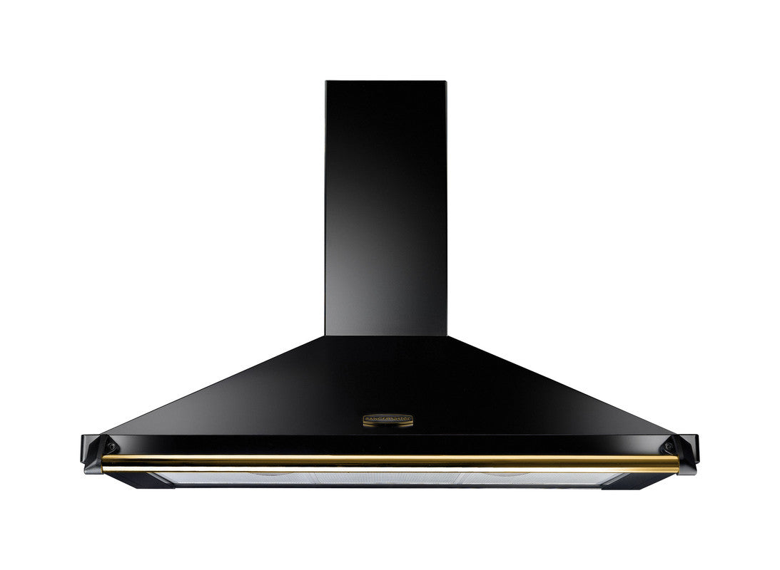 Rangemaster 90 Classic Chimney Hood Black / Brass Cooker Hood front view