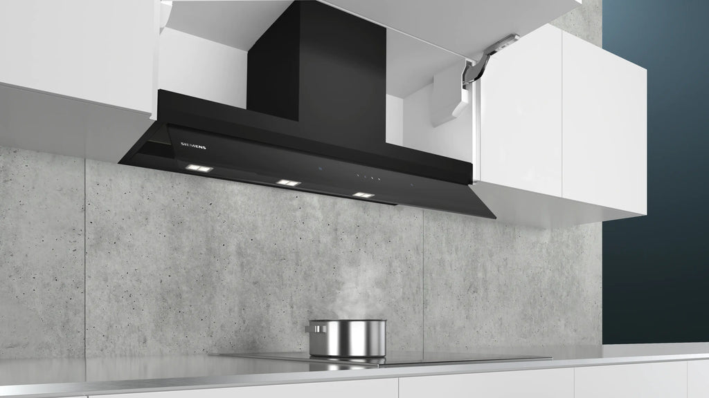 iQ500 Integrated Design Hood 90 cm clear glass black printed, Black LJ97BAM60B