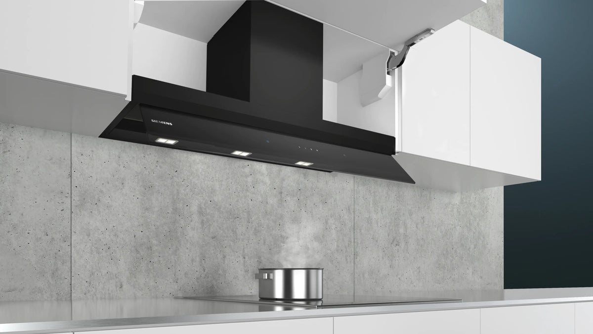 iQ500 Integrated Design Hood 90 cm clear glass black printed, Black LJ97BAM60B