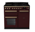 Rangemaster Estel Deluxe 100cm Dual Fuel Bordeaux with Antique Brass trim Range Cooker front view