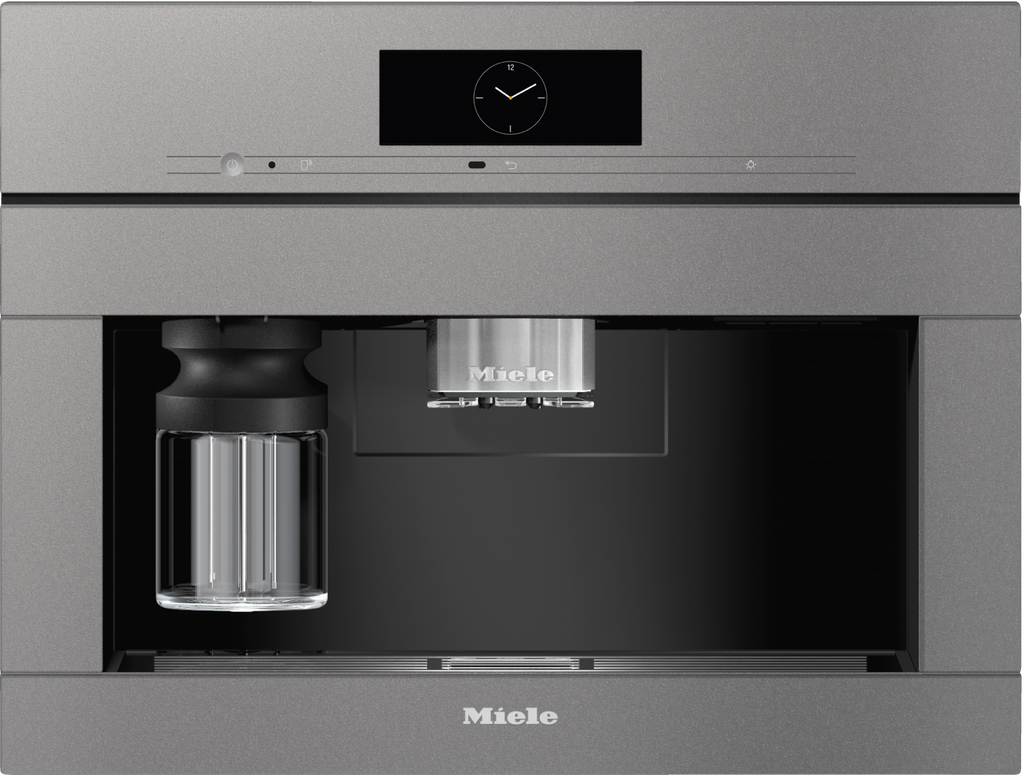Miele CVA7845 Built-in Coffee Machine in Graphite grey — Miele CVA7845 Built-in Coffee Machine in Graphite grey — Miele CVA7845 Built-in Coffee Machine in Graphite grey — Miele CVA7845 Beverage preparation in Graphite grey — Factual image