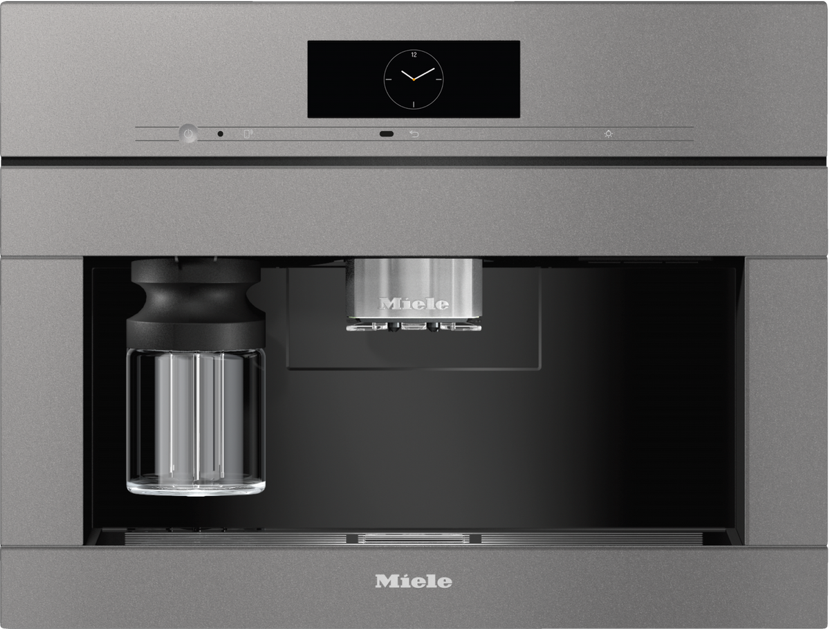 Miele CVA7845 Built-in Coffee Machine in Graphite grey — Miele CVA7845 Built-in Coffee Machine in Graphite grey — Miele CVA7845 Built-in Coffee Machine in Graphite grey — Miele CVA7845 Beverage preparation in Graphite grey — Factual image