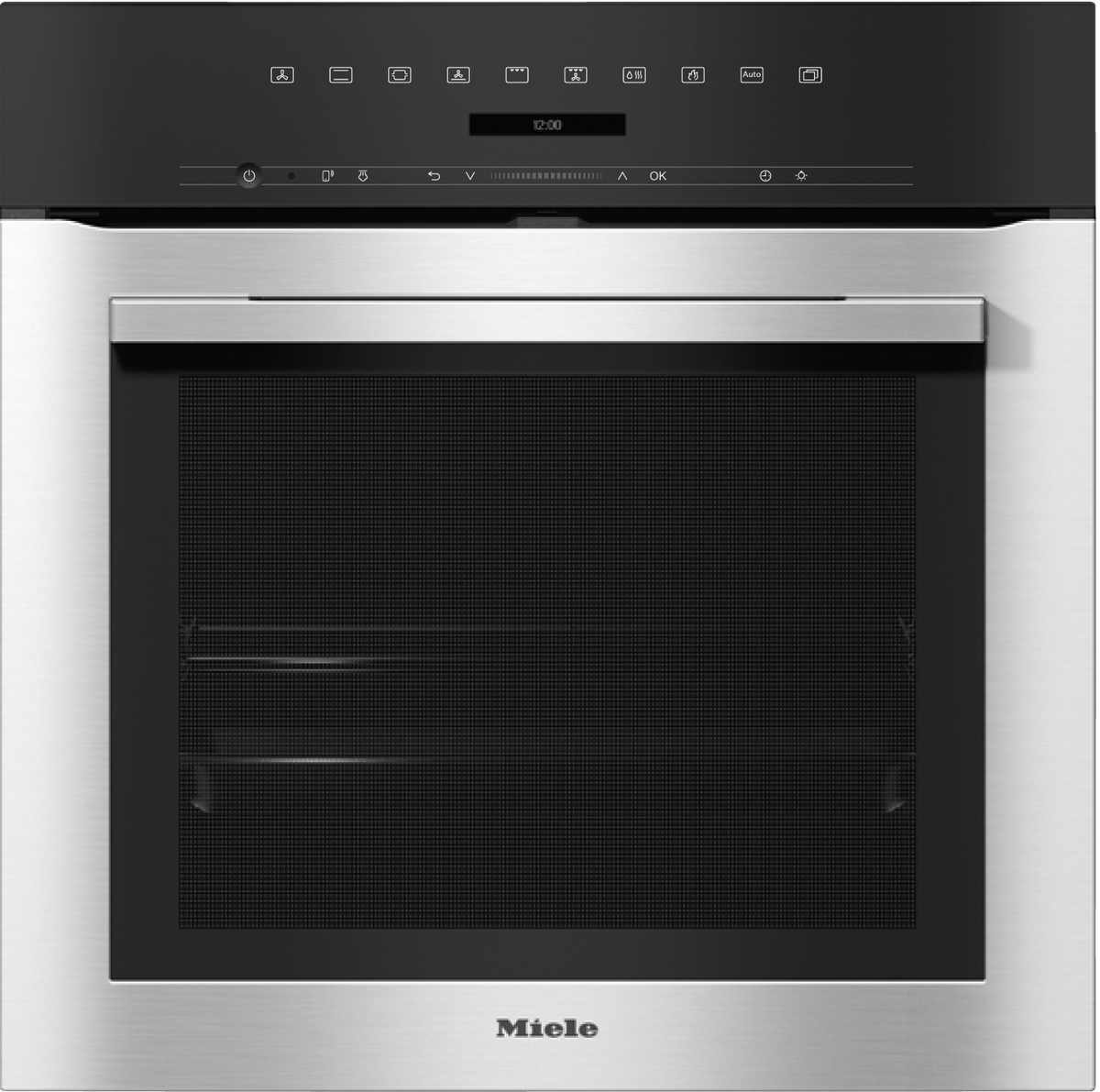 Miele H7164BP Single Oven in CleanSteel – front view
