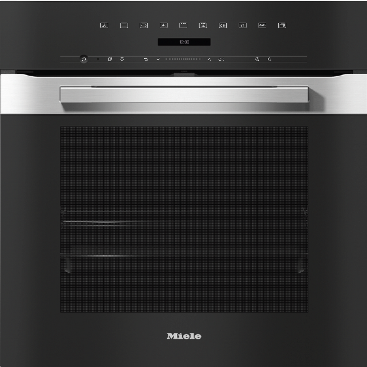 Miele H7264BP Steam Oven in CleanSteel – front view