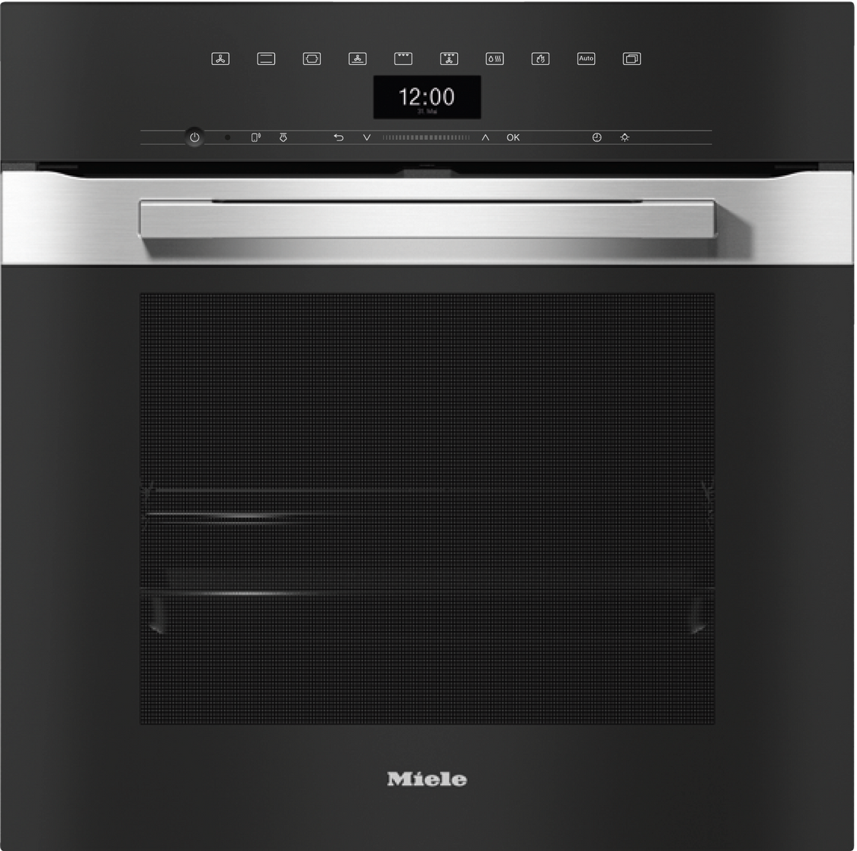 Miele H7464BP Steam Oven in CleanSteel – front view