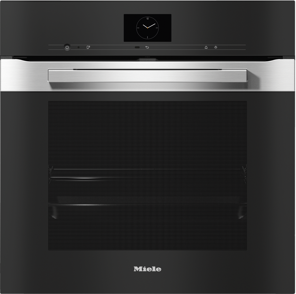 Miele H7660BP Steam Oven in CleanSteel – front view