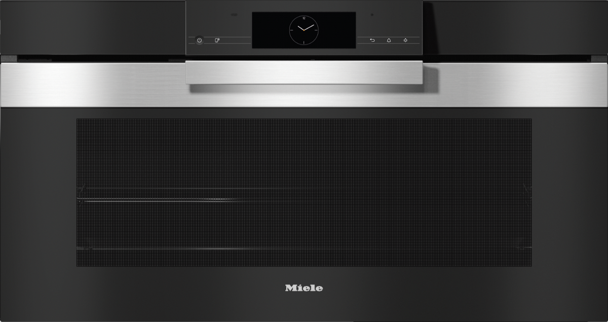 Miele H7890BP Compact Oven in CleanSteel – front view