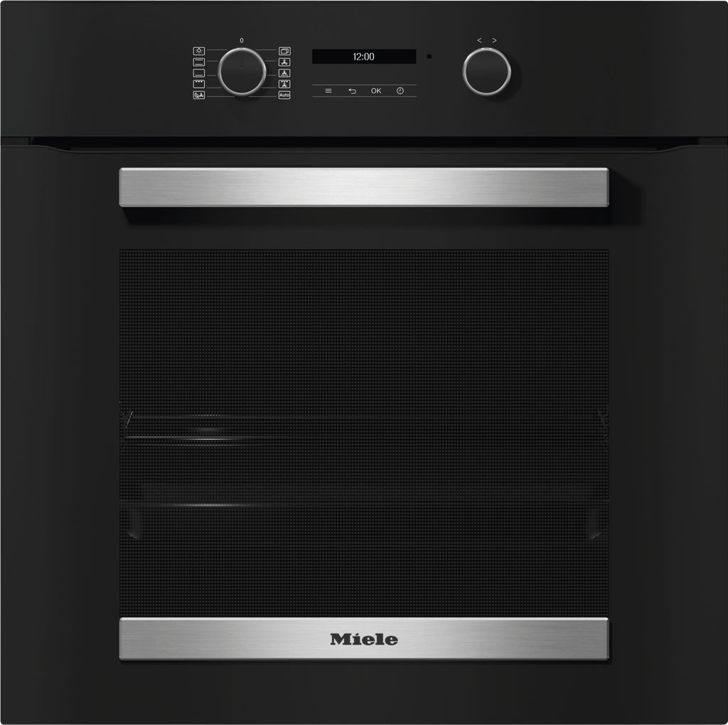 Miele H2465B Single Oven in CleanSteel – front view