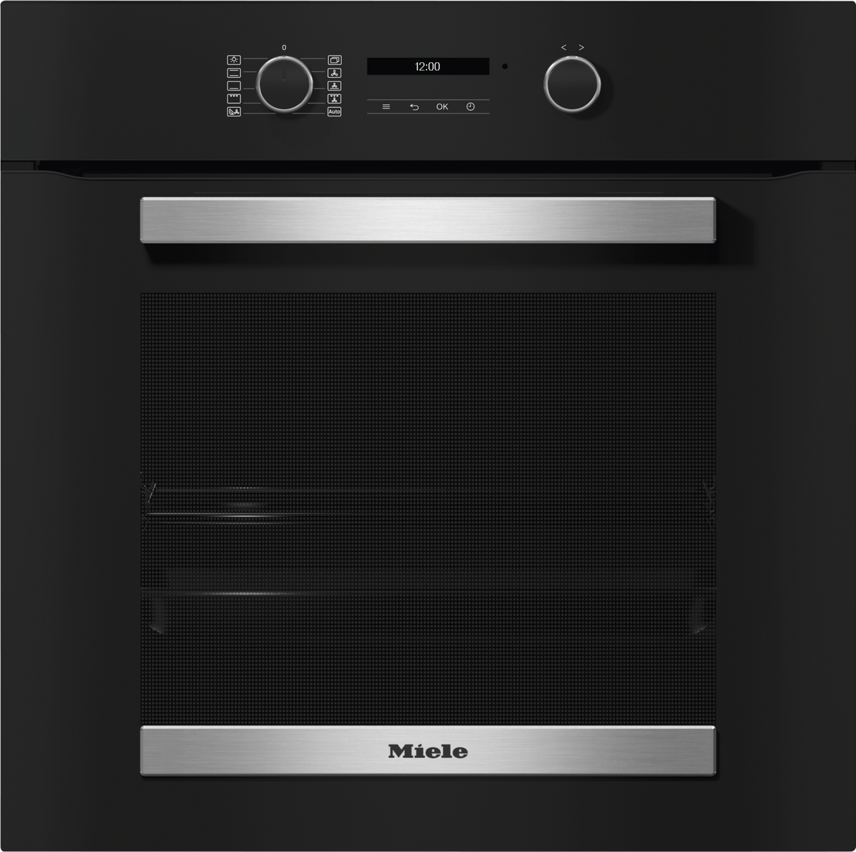 Miele H2465B Single Oven in CleanSteel – front view