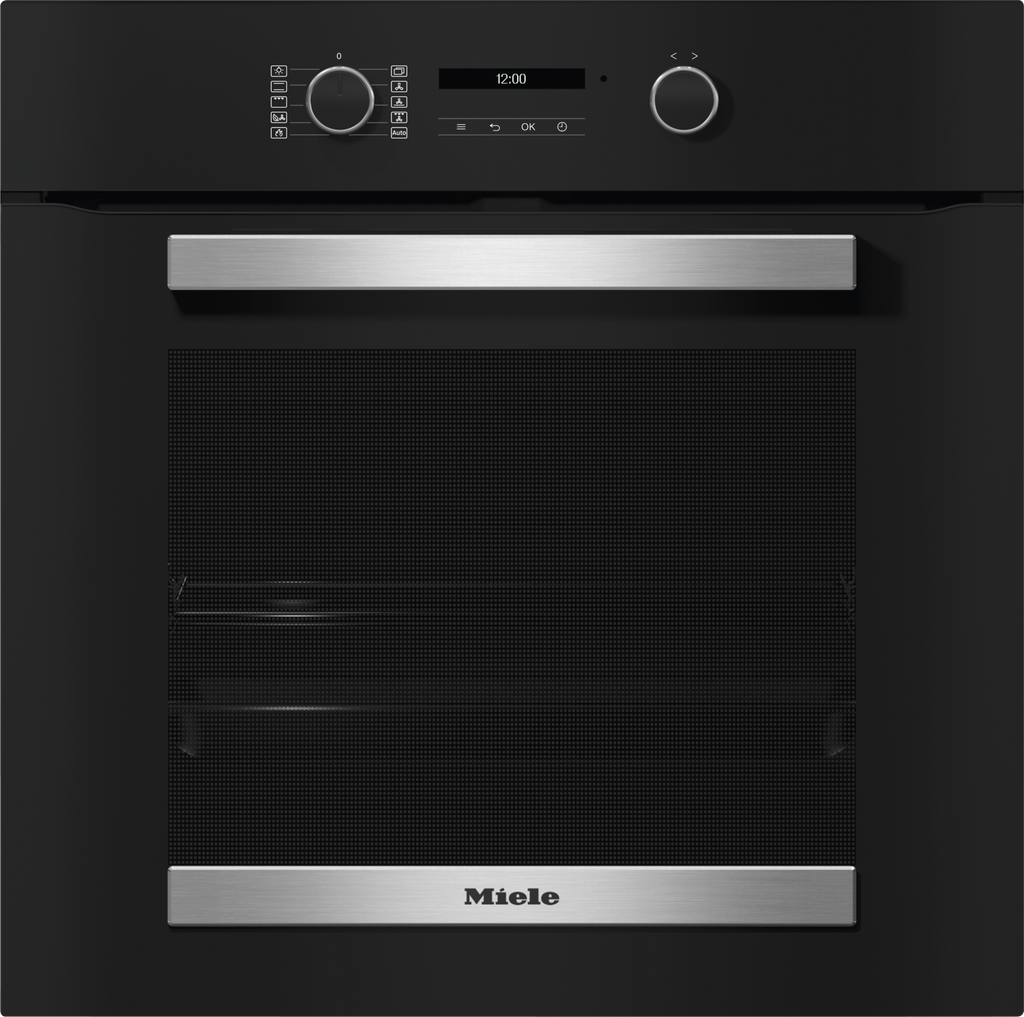 Miele H2465BP Single Oven in CleanSteel – front view