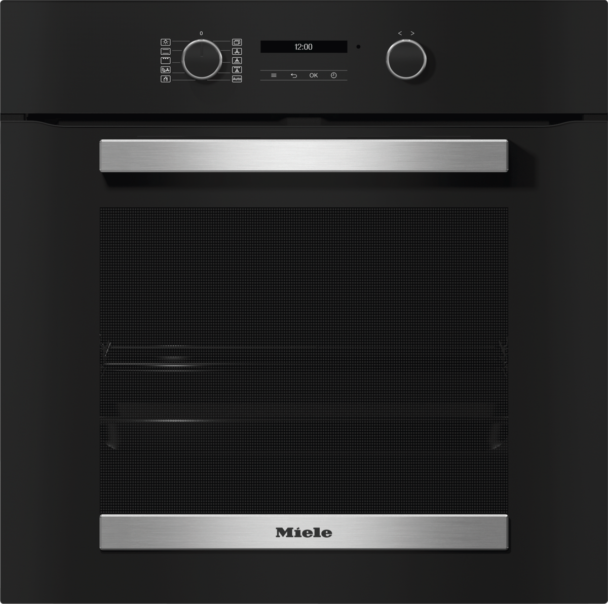 Miele H2465BP Single Oven in CleanSteel – front view