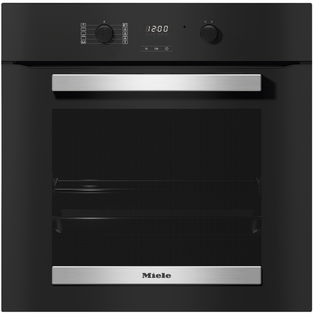 Miele H2455B Single Oven in CleanSteel – front view