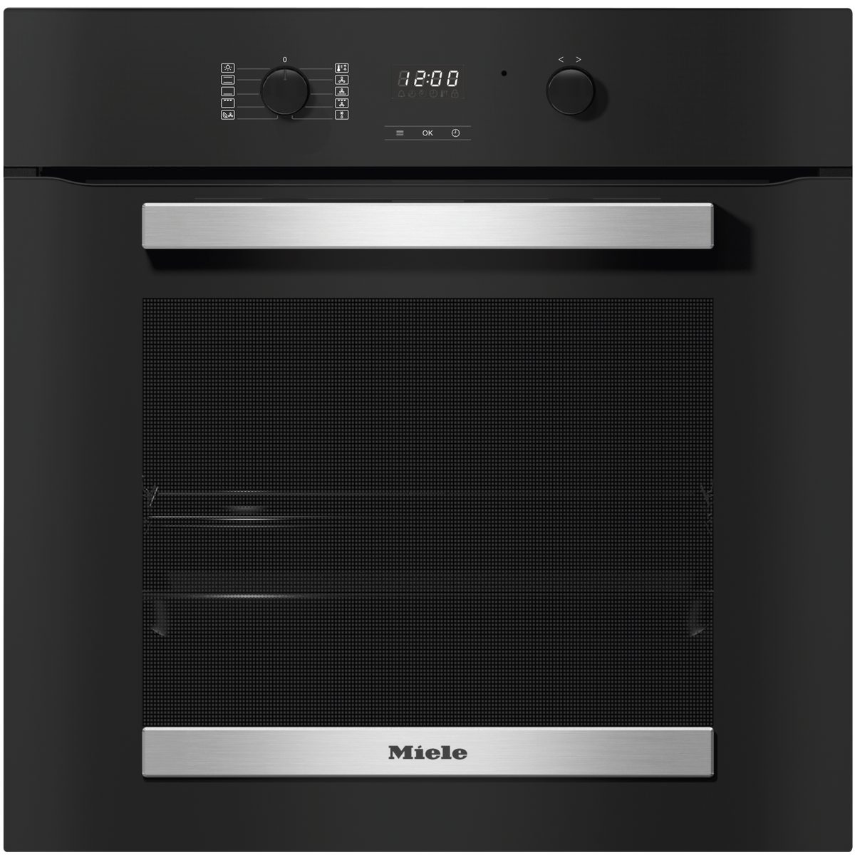 Miele H2455B Single Oven in CleanSteel – front view
