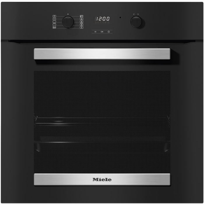 Miele H2455B Single Oven in CleanSteel – front view
