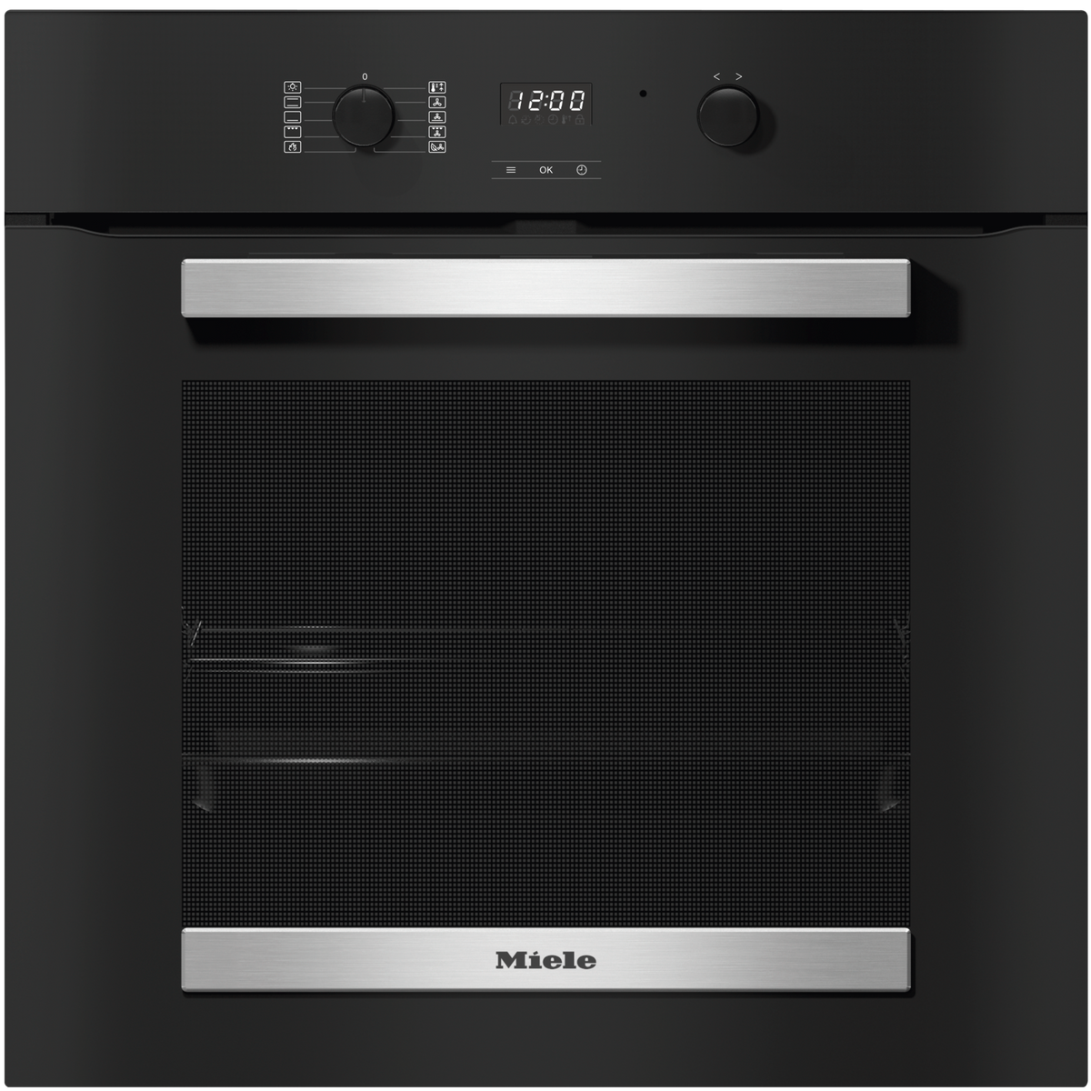 Miele H2455BP Single Oven in CleanSteel – front view
