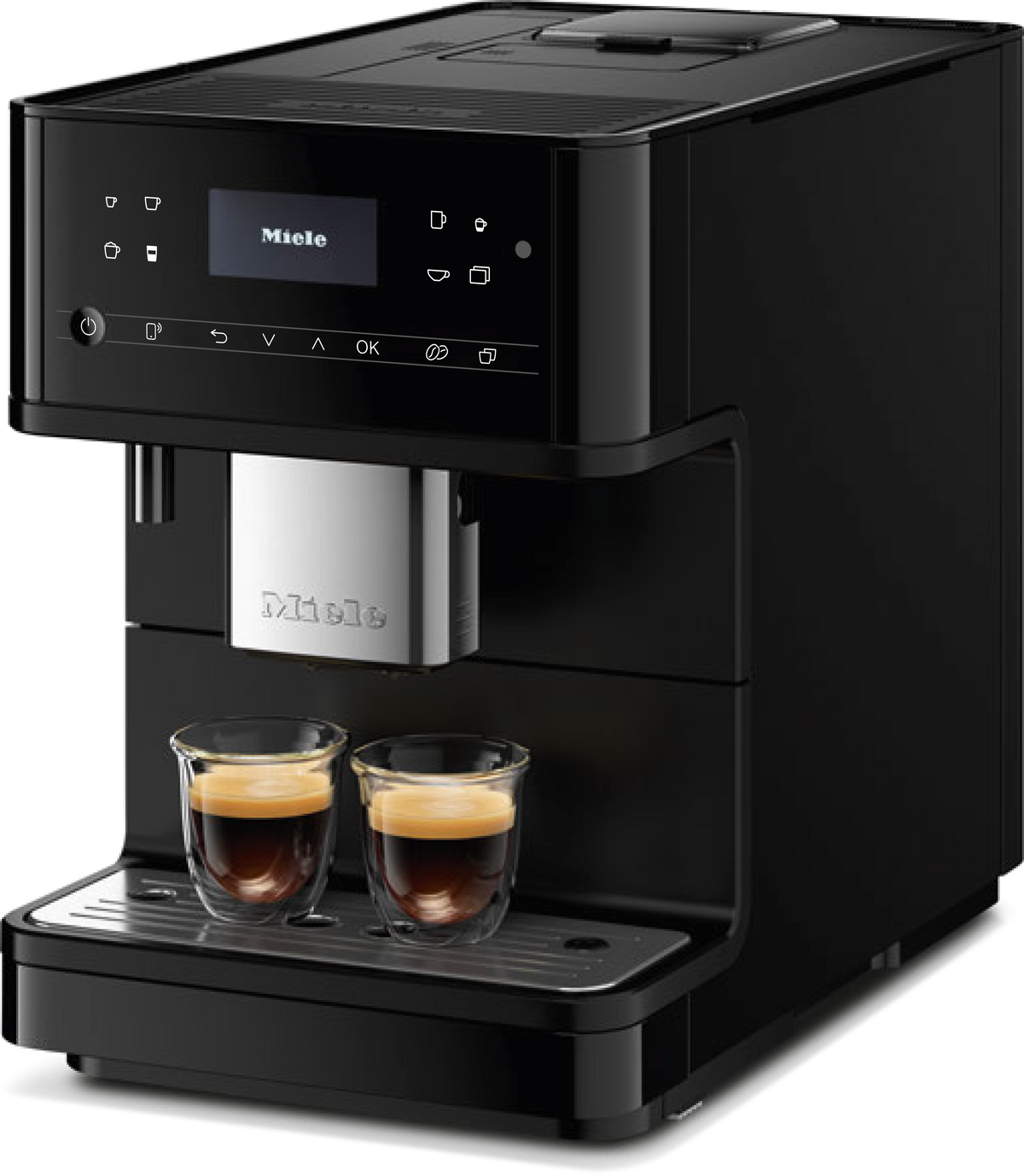 Miele CM6560 Freestanding Coffee Machine in Obsidian black.PF — Miele CM6560 Freestanding Coffee Machine in Obsidian black.PF — Miele CM6560 Freestanding Coffee Machine in Obsidian black.PF — Miele CM6560 Beverage preparation in Obsidian black.PF — F