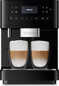 Miele CM6160 Freestanding Coffee Machine in Obsidian black — Miele CM6160 Freestanding Coffee Machine in Obsidian black — Miele CM6160 Freestanding Coffee Machine in Obsidian black — Miele CM6160 Beverage preparation in Obsidian black — Factual image