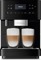 Miele CM6160 Freestanding Coffee Machine in Obsidian black — Miele CM6160 Freestanding Coffee Machine in Obsidian black — Miele CM6160 Freestanding Coffee Machine in Obsidian black — Miele CM6160 Beverage preparation in Obsidian black — Factual image