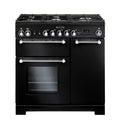 Rangemaster Kitchener 90cm Dual Fuel Black with Chrome trim Range Cooker front view