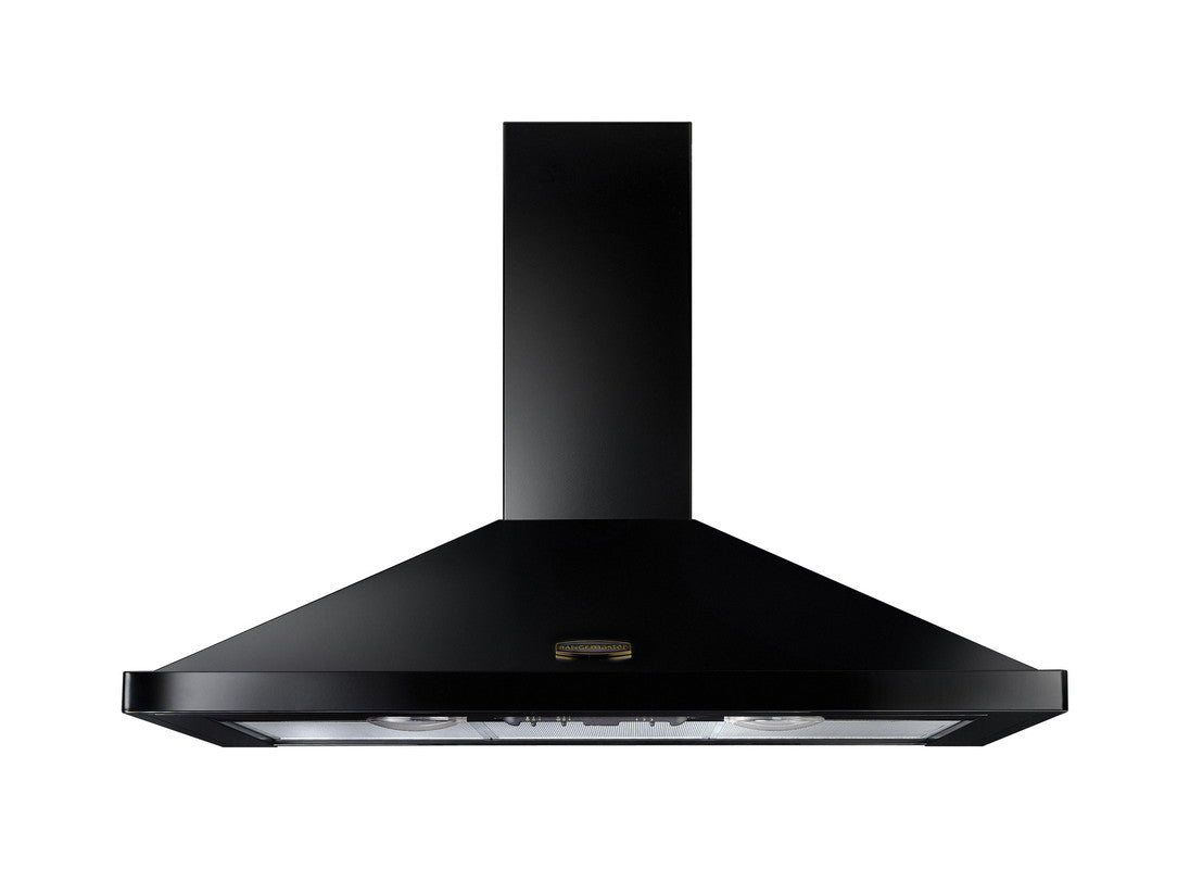Rangemaster 90 Chimney Hood Black / Brass Cooker Hood front view