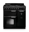 Rangemaster Classic Deluxe 90cm Dual Fuel Gloss Black with Chrome trim Range Cooker front view