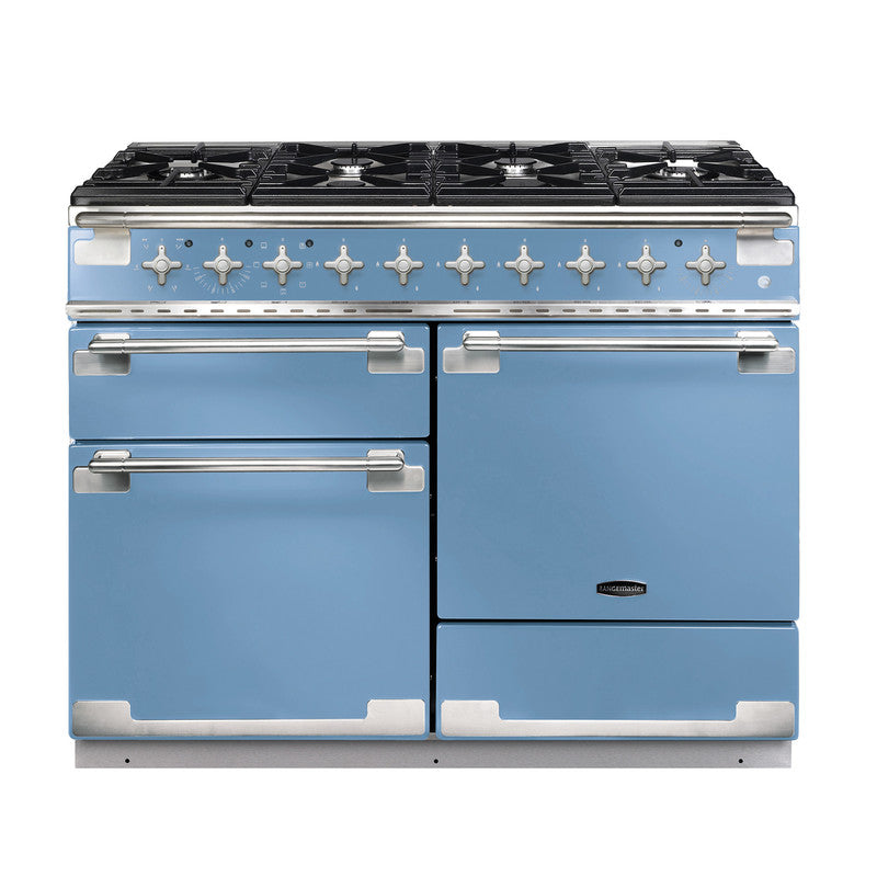 Rangemaster Elise 110cm Dual Fuel China Blue with Brushed Nickel trim Range Cooker front view