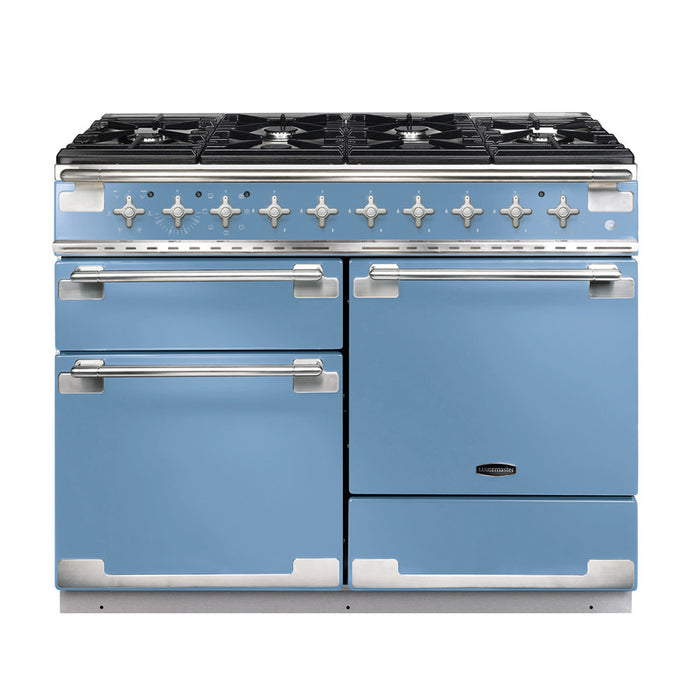Rangemaster Elise 110cm Dual Fuel China Blue with Brushed Nickel trim Range Cooker front view