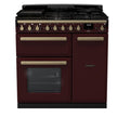 Rangemaster Estel Deluxe 90cm Dual Fuel Bordeaux with Antique Brass trim Range Cooker front view