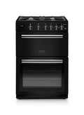 Rangemaster Professional+ All Gas Black with Chrome trim Cooker front view