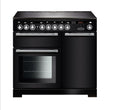 Rangemaster Encore Deluxe 100cm Induction Black with Chrome trim Range Cooker front view
