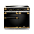 Rangemaster Elise Luxe 100cm Induction Black with Black / Antique Brass trim Range Cooker front view