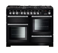 Rangemaster Encore Deluxe 110cm Dual Fuel Black with Chrome trim Range Cooker front view