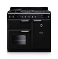 Rangemaster Classic 100cm Dual Fuel Gloss Black with Chrome trim Range Cooker front view