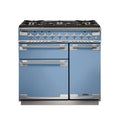 Rangemaster Elise 90cm Dual Fuel China Blue with Brushed Nickel trim Range Cooker front view