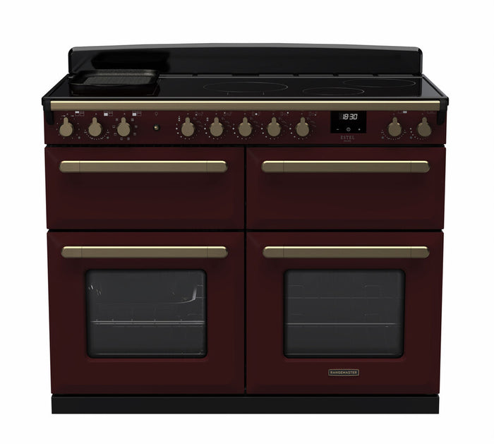 Rangemaster Estel Deluxe 110cm Induction Bordeaux with Antique Brass trim Range Cooker front view