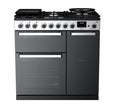 Rangemaster Edge Deluxe 90cm Dual Fuel Black Glass with Chrome trim Range Cooker front view