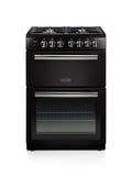 Rangemaster Professional+ Dual Fuel Black with Chrome trim Cooker front view