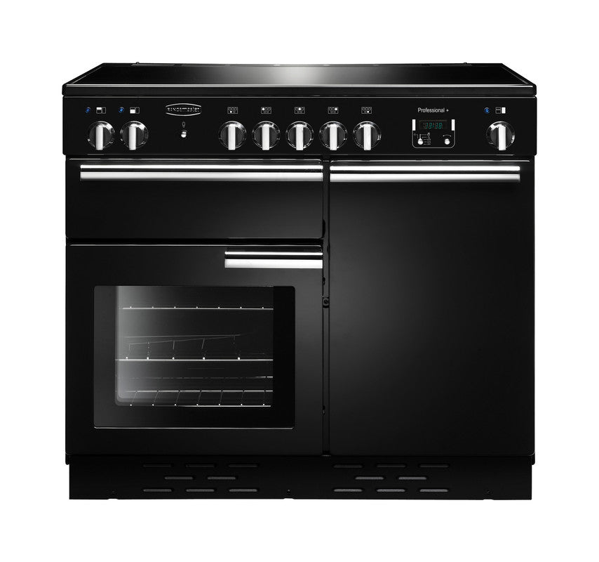 Rangemaster Professional+ 100cm Ceramic Black with Chrome trim Range Cooker front view