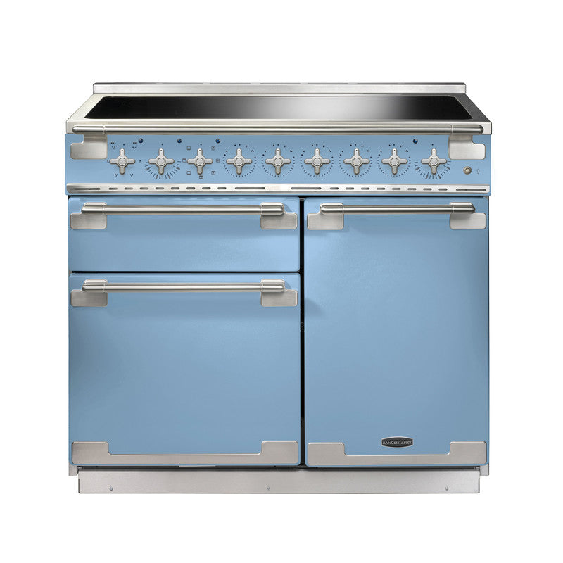 Rangemaster Elise 100cm Induction China Blue with Brushed Nickel trim Range Cooker front view