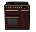 Rangemaster Estel Deluxe 90cm Induction Bordeaux with Antique Brass trim Range Cooker front view