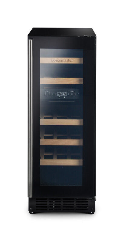 Rangemaster Wine Cabinet 30cm Black with Stainless Steel trim Wine Cooler front view