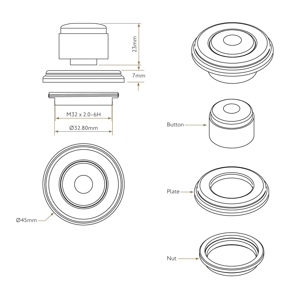 Bidbury & Co Airswitch Cover — Chrome — technical drawing