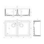 Bidbury & Co Alderley Double Bowl Ceramic Butler Sink — White — technical drawing
