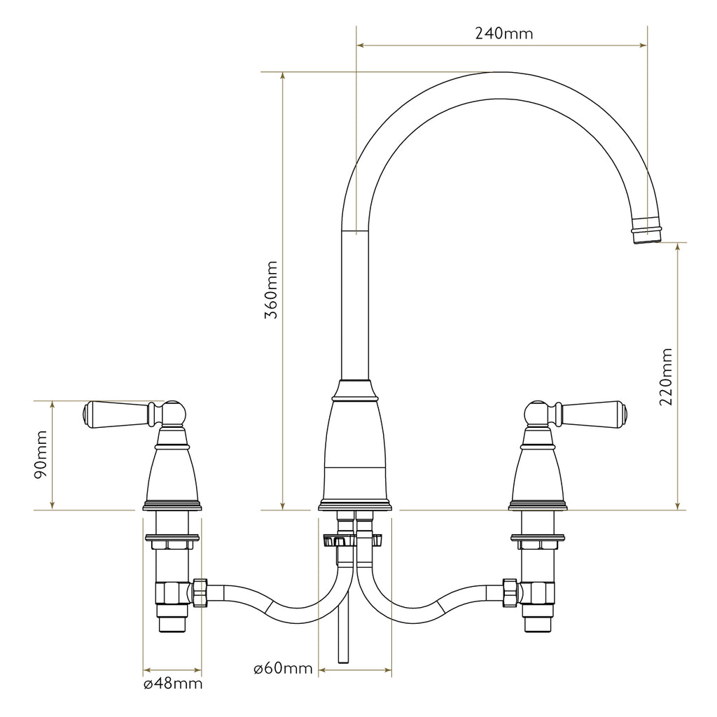 Bidbury & Co Alderton Kitchen Tap — Chrome — technical drawing