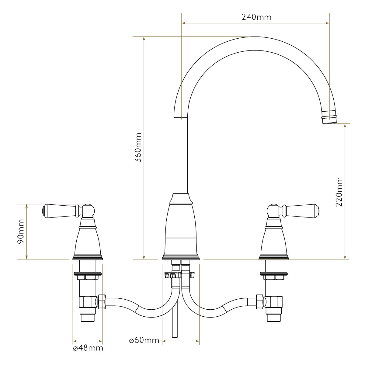 Bidbury & Co Alderton Kitchen Tap — Chrome — technical drawing